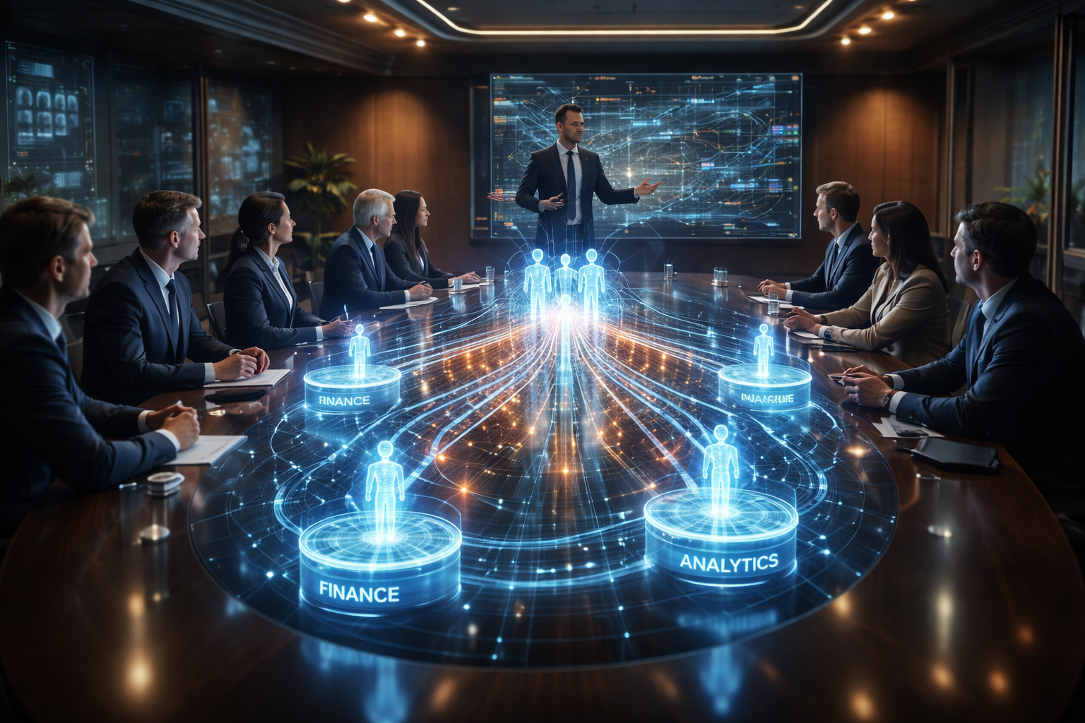 High-stakes boardroom holographic display